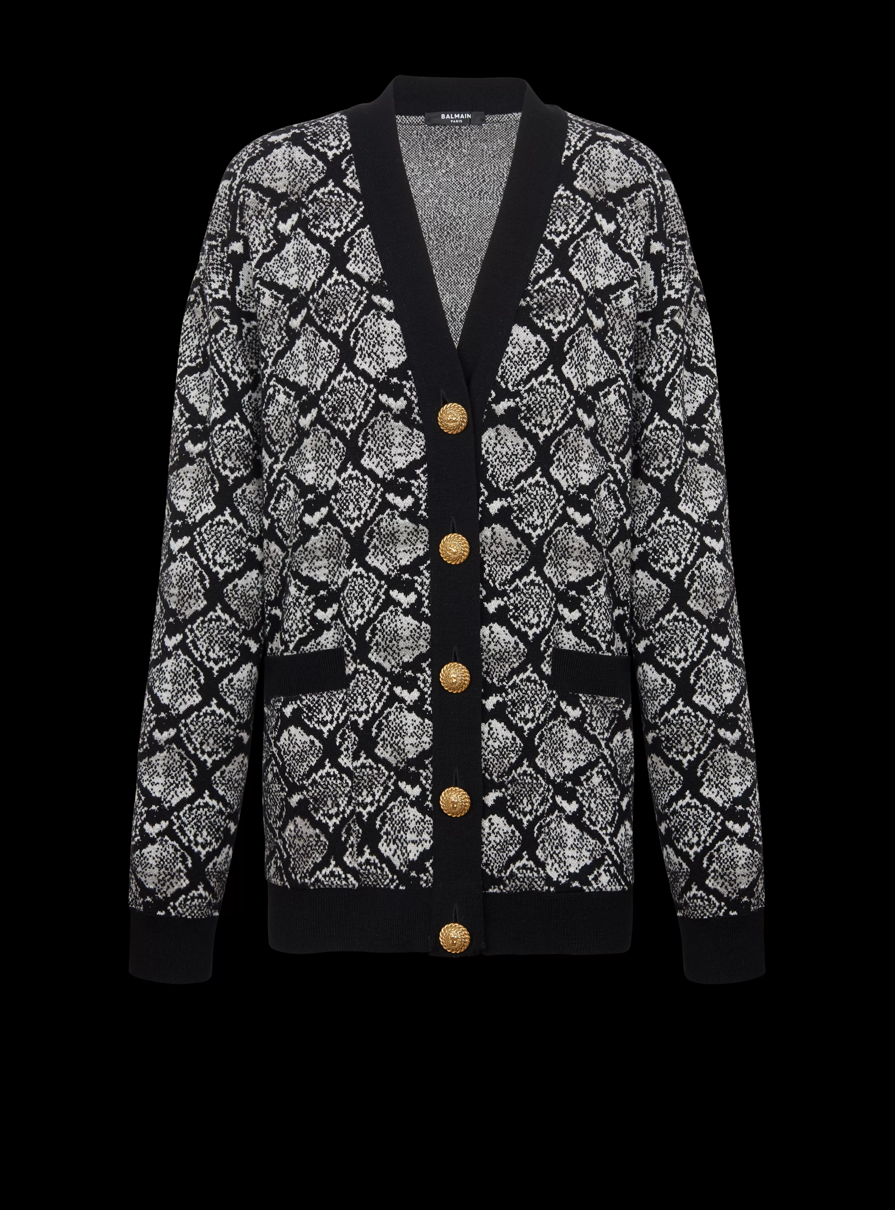 Women Balmain Snakeskin Jacquard Knit Cardigan