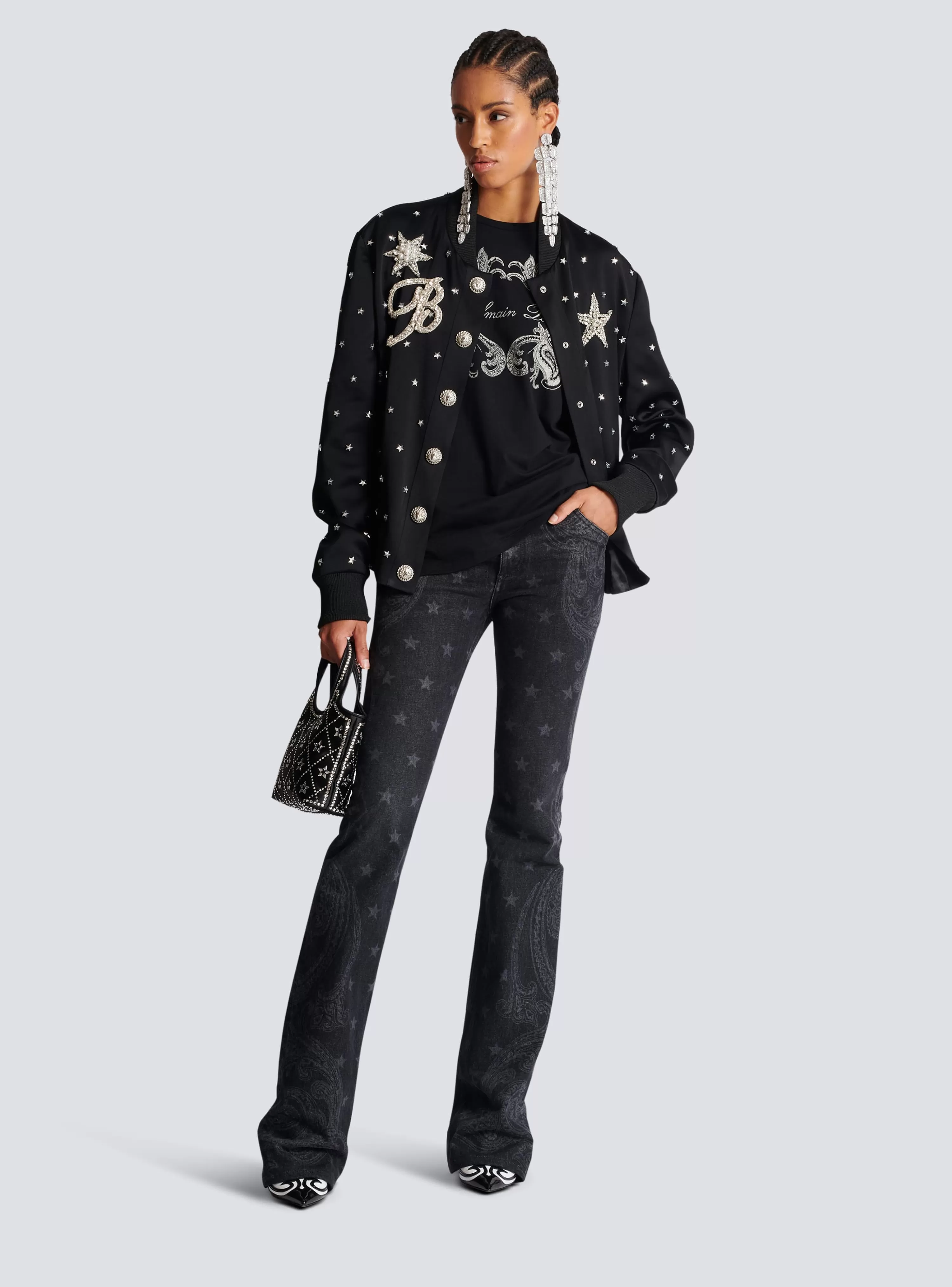 Women Balmain Star And Paisley Print Denim Jeans