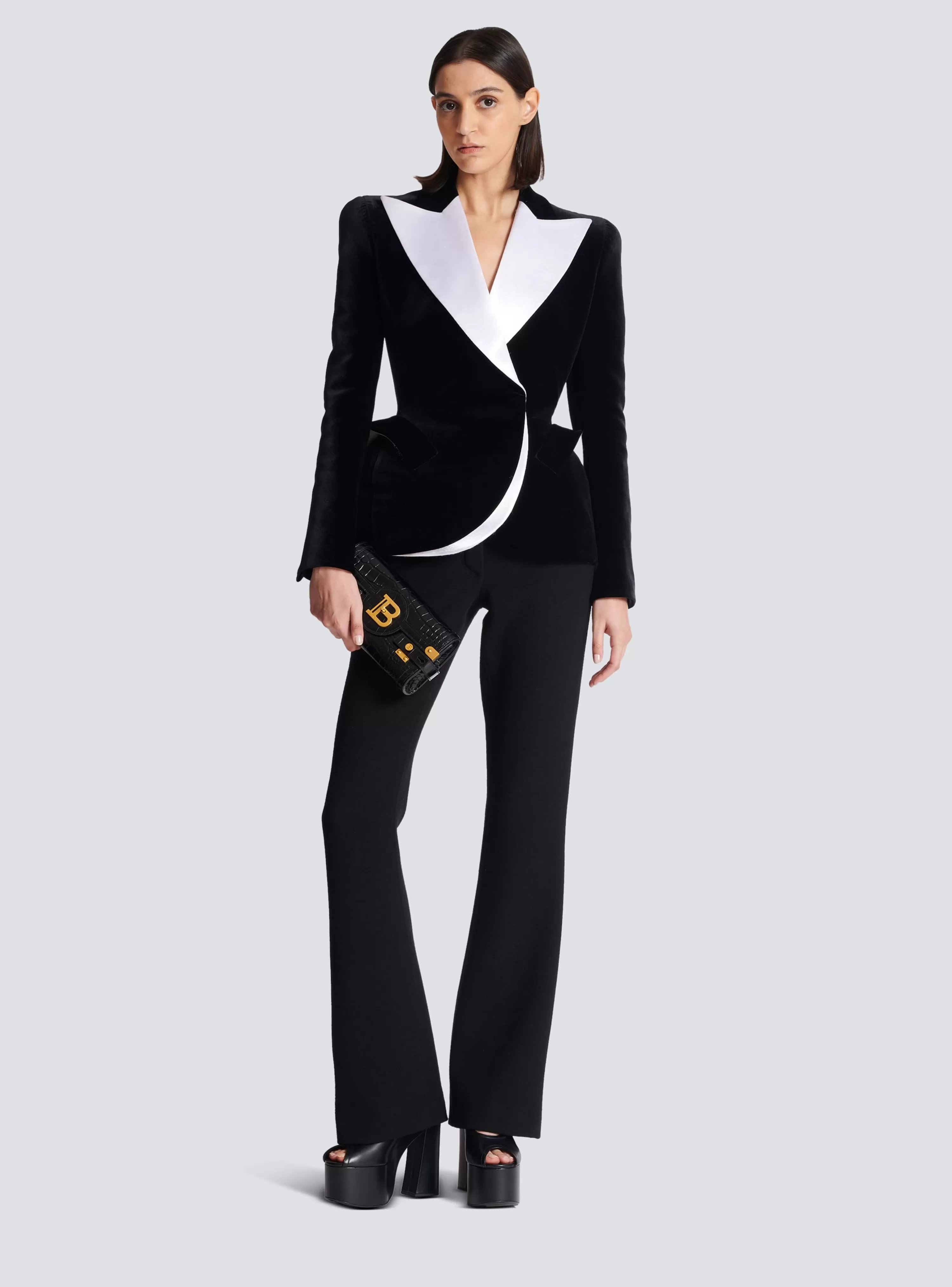 Women Balmain Structured Jacket In Velvet And Satin