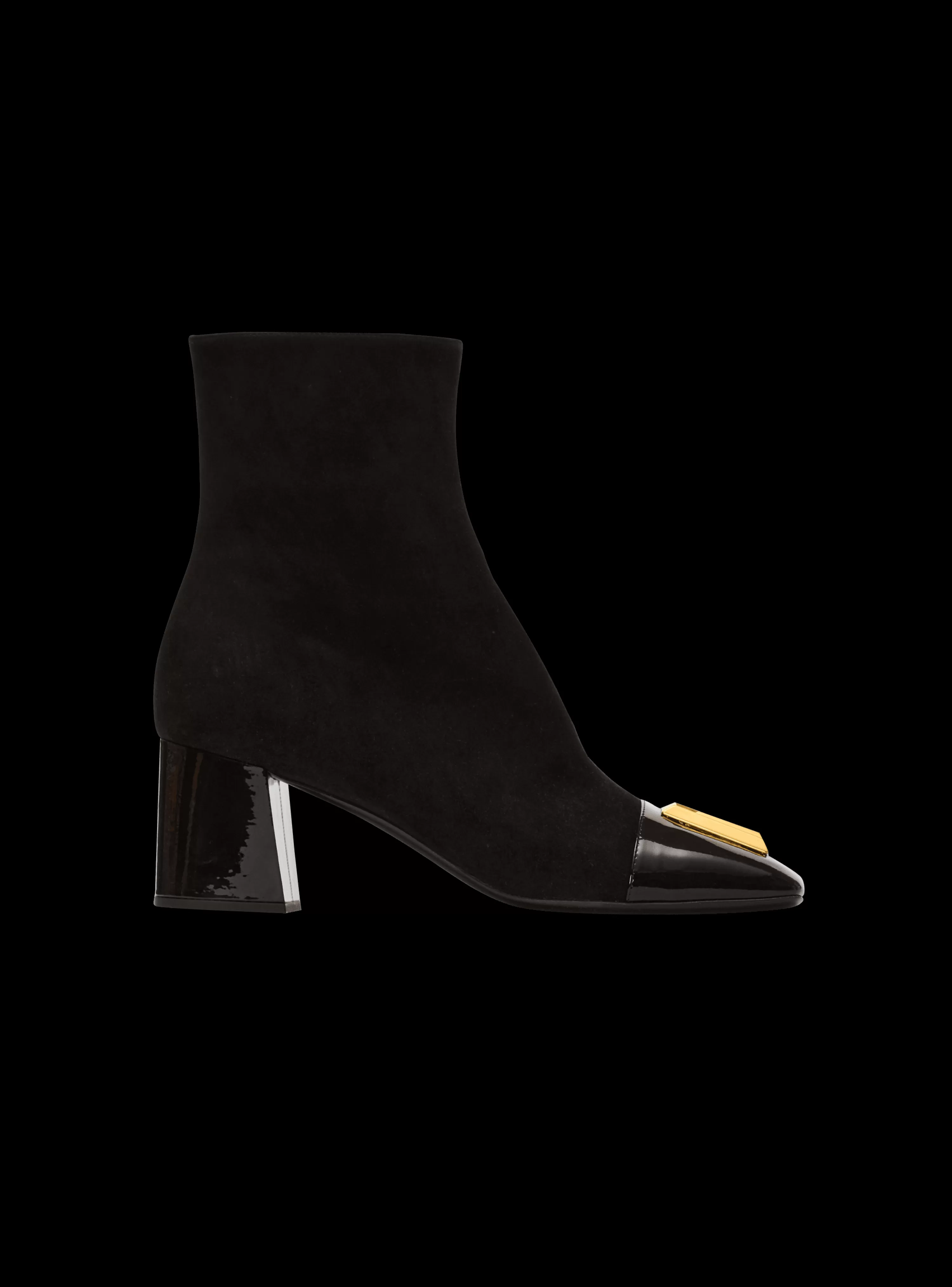 Women Balmain Suede Edna Ankle Boots With Patent Leather Toes