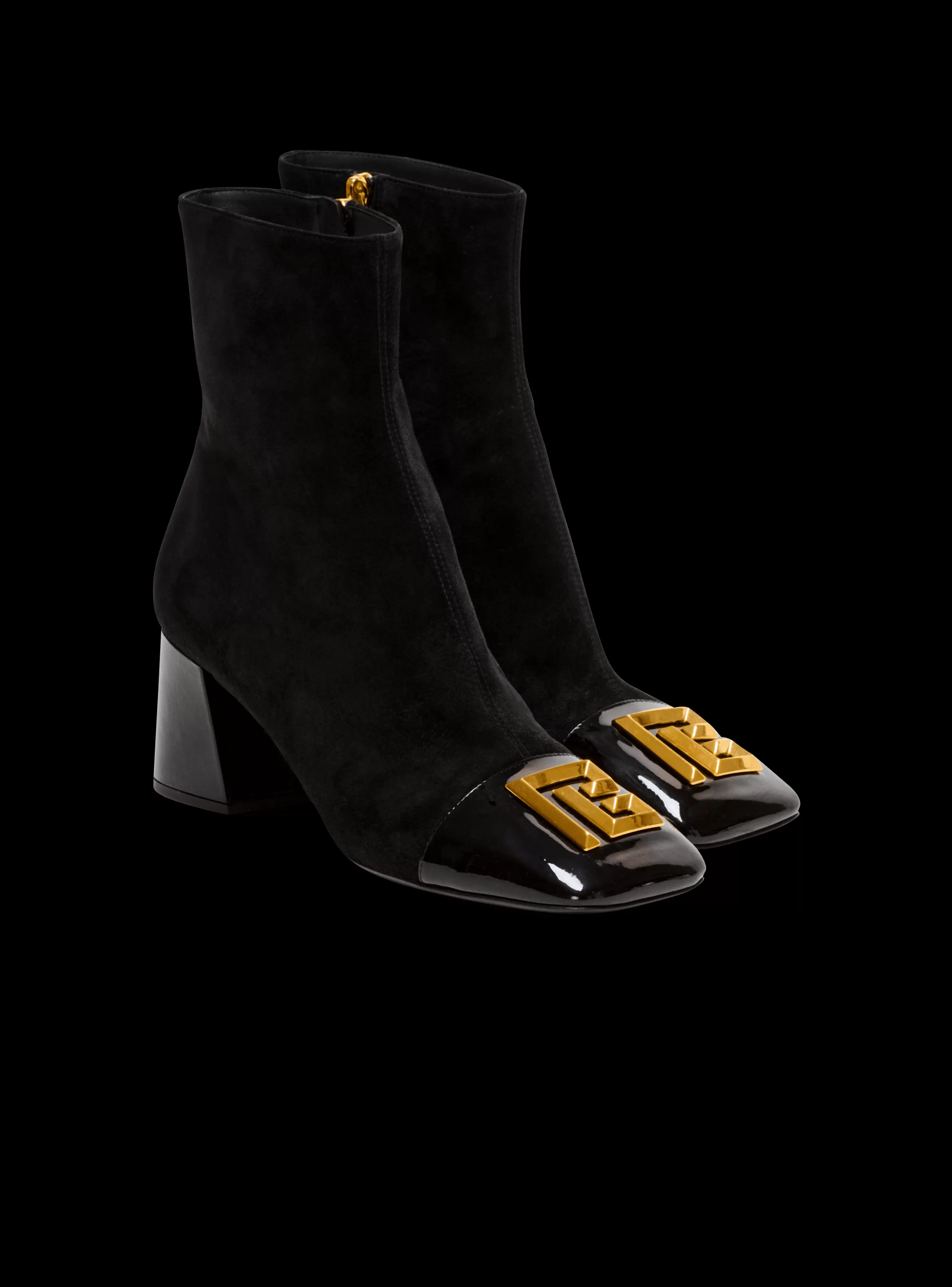 Women Balmain Suede Edna Ankle Boots With Patent Leather Toes