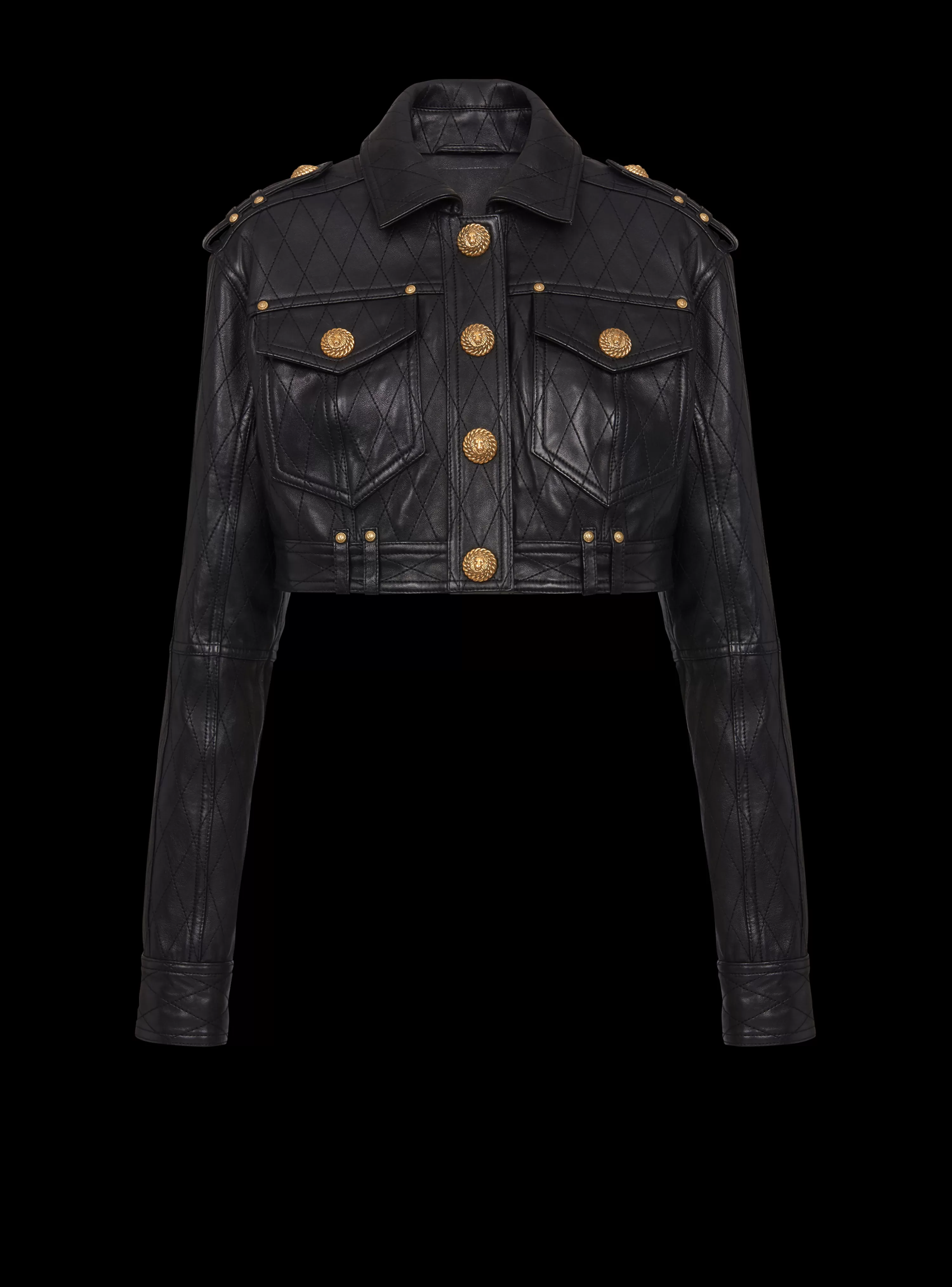 Women Balmain Topstitched Cropped Leather Jacket