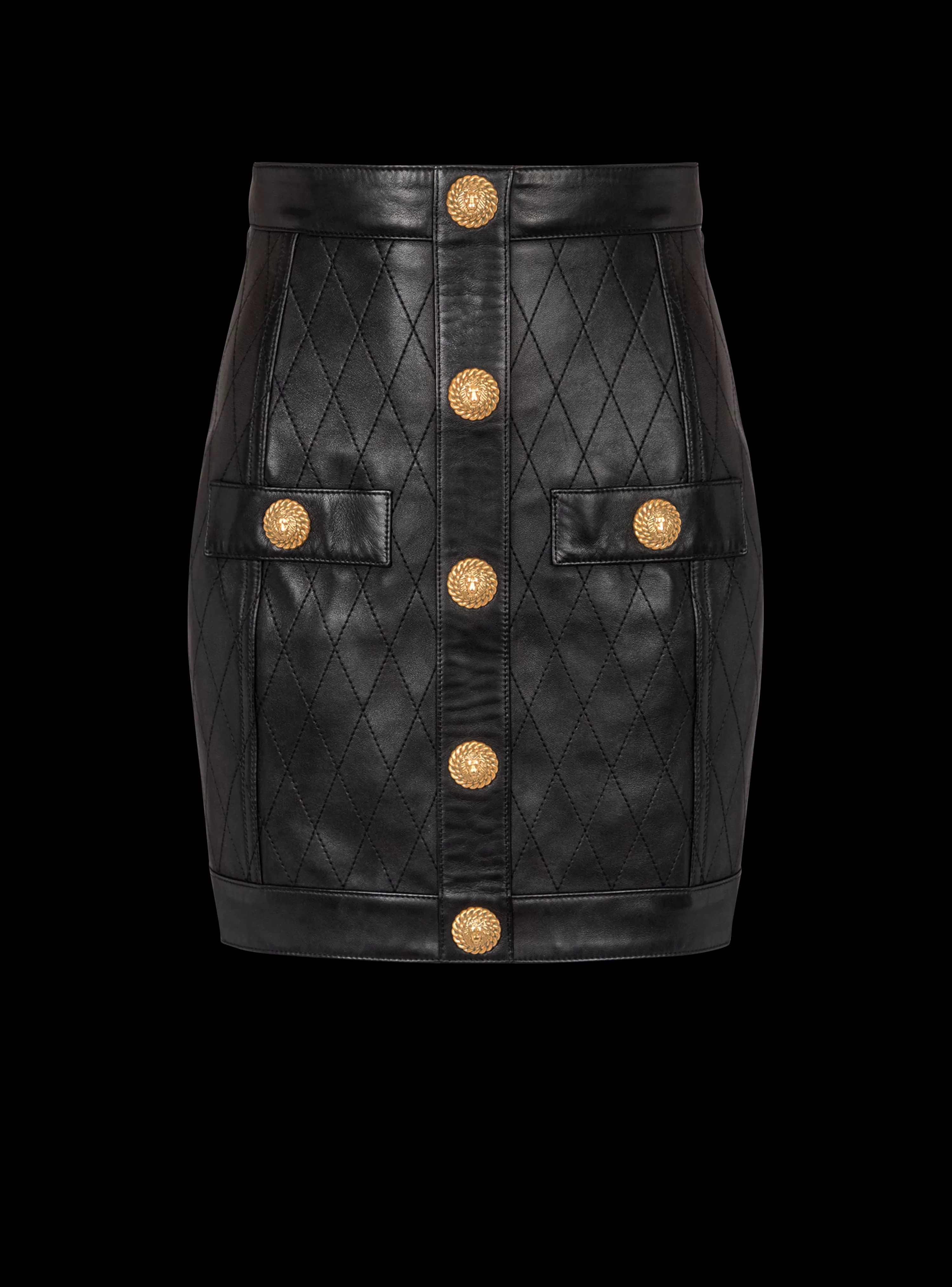 Women Balmain Topstitched Leather Skirt With Buttons