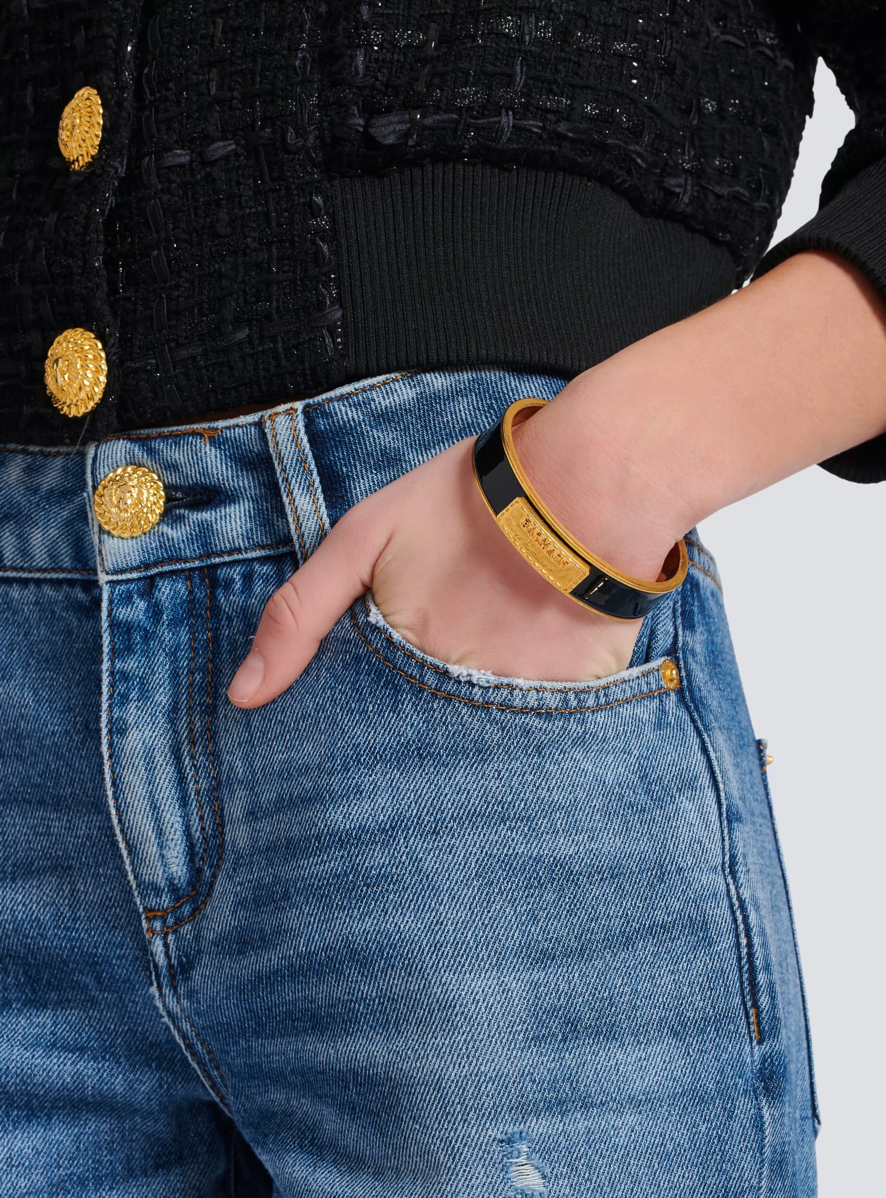 Women Balmain Tubular Signature Bracelet In Brass And Enamel