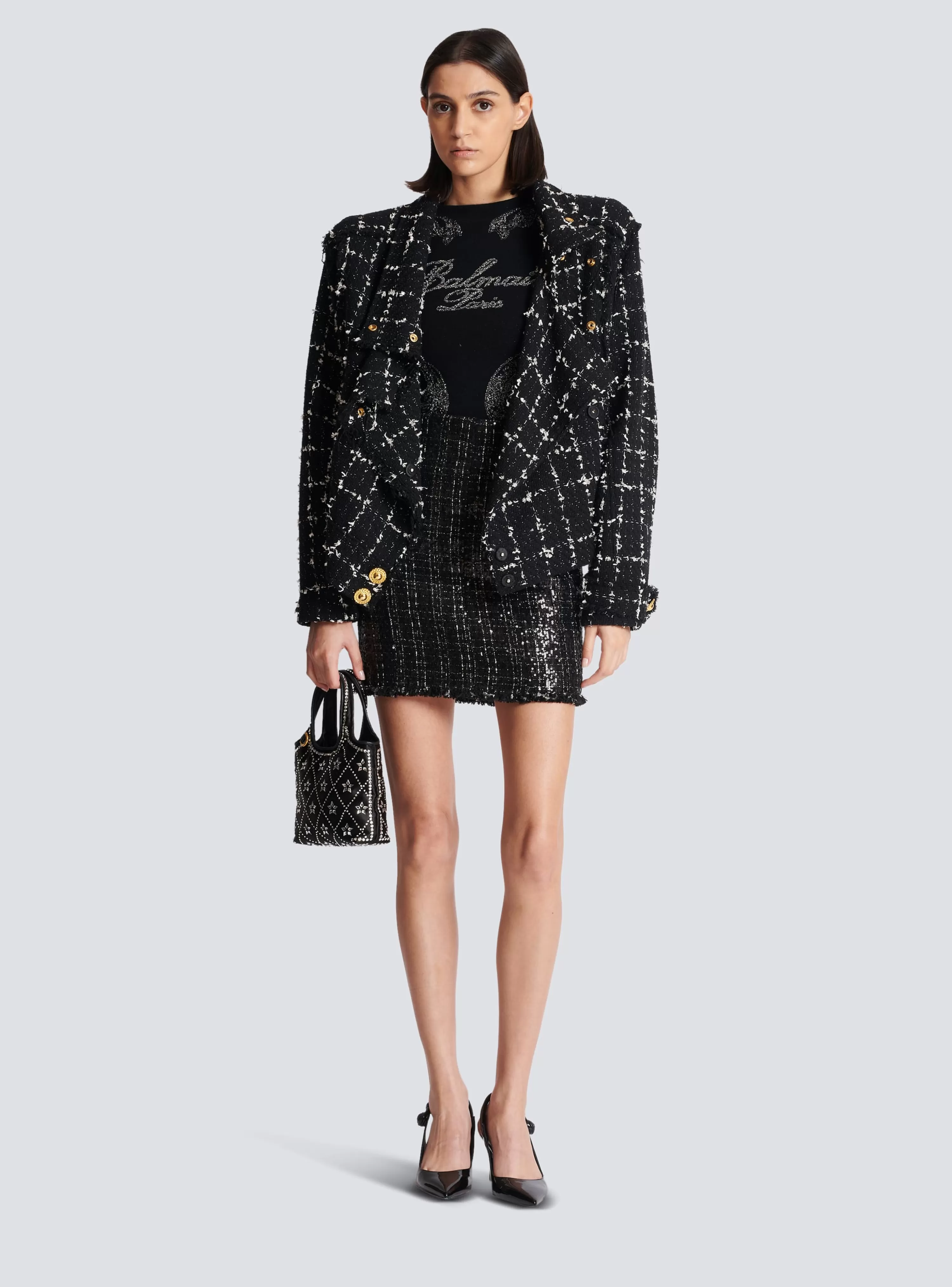 Women Balmain Tweed Bomber Jacket