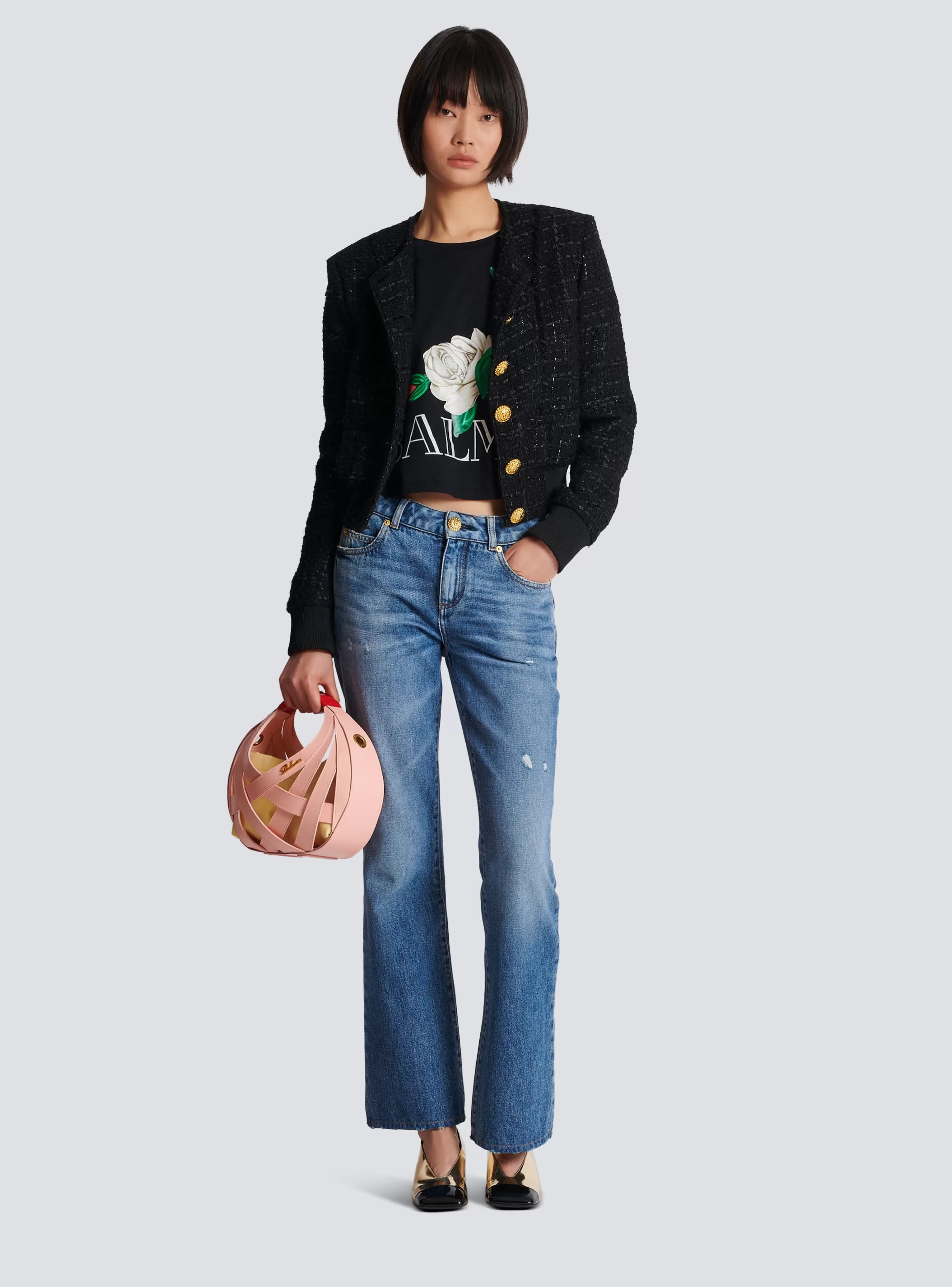 Women Balmain Vintage T-shirt With Roses Print