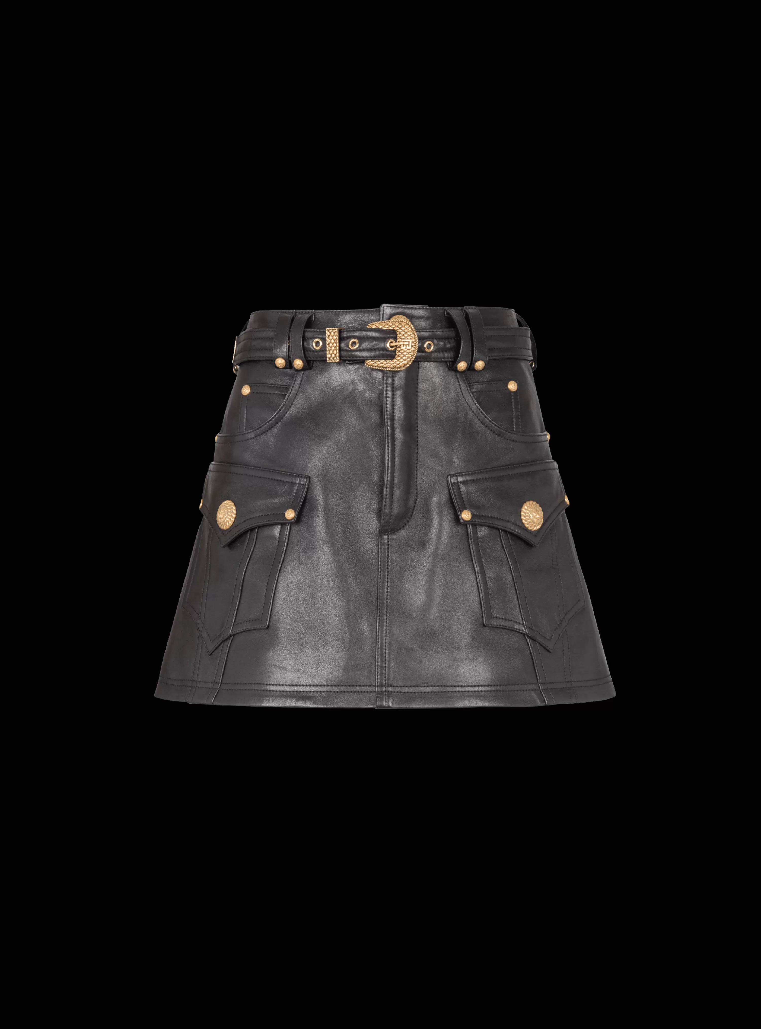 Women Balmain Western Leather A-line Skirt