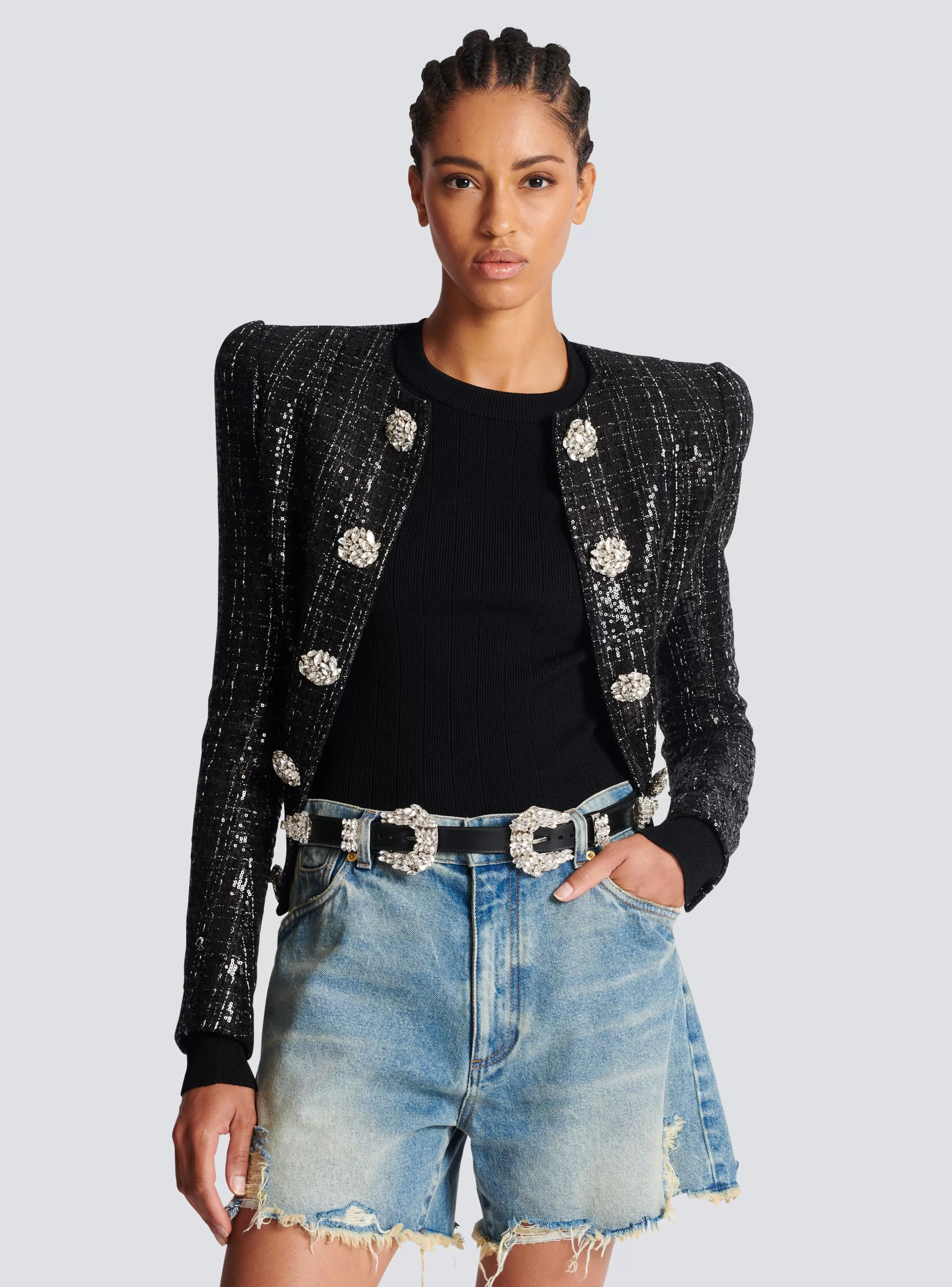 Women Balmain Western Leather And Crystal Belt