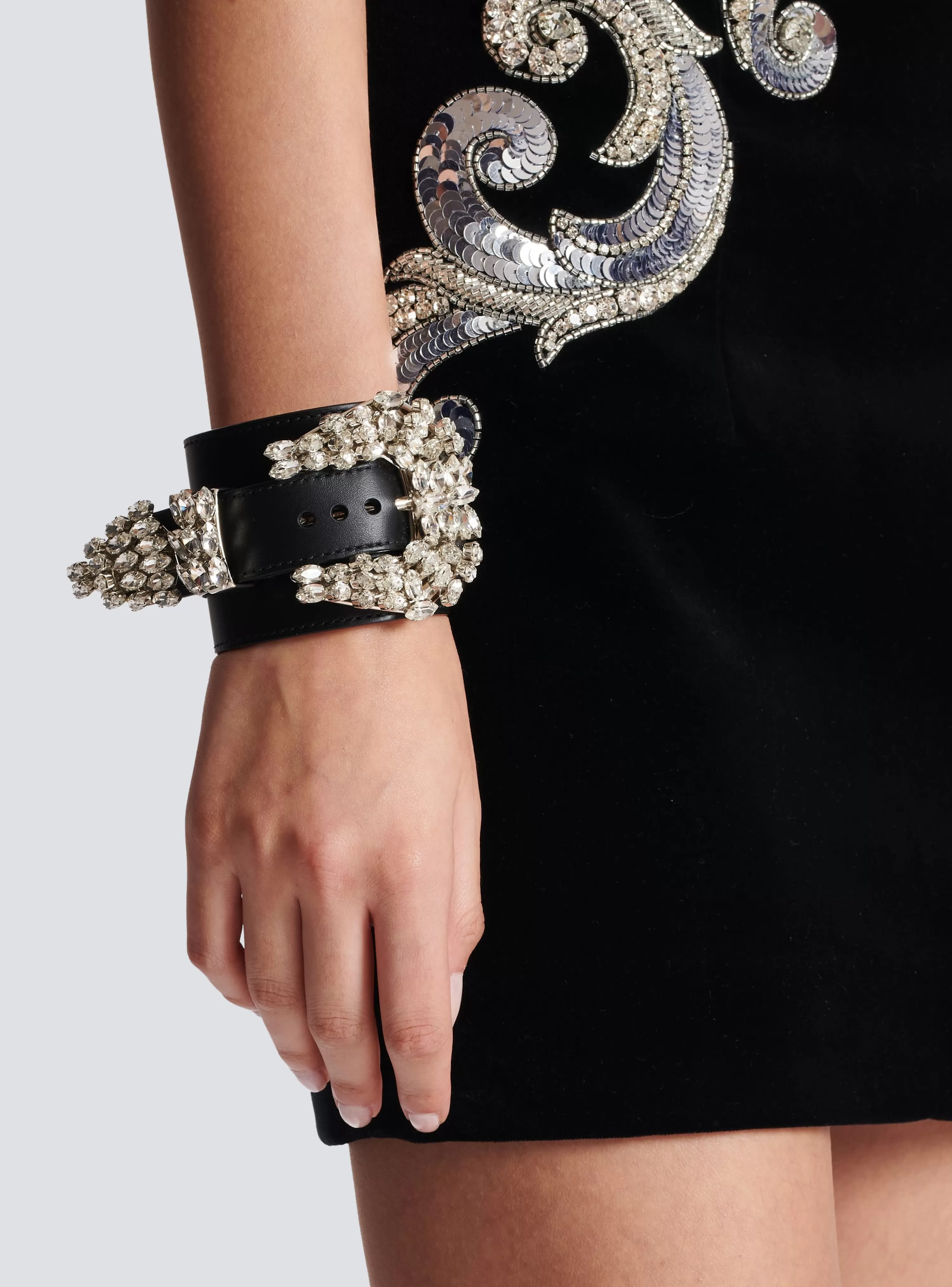 Women Balmain Western Leather And Crystal Bracelet