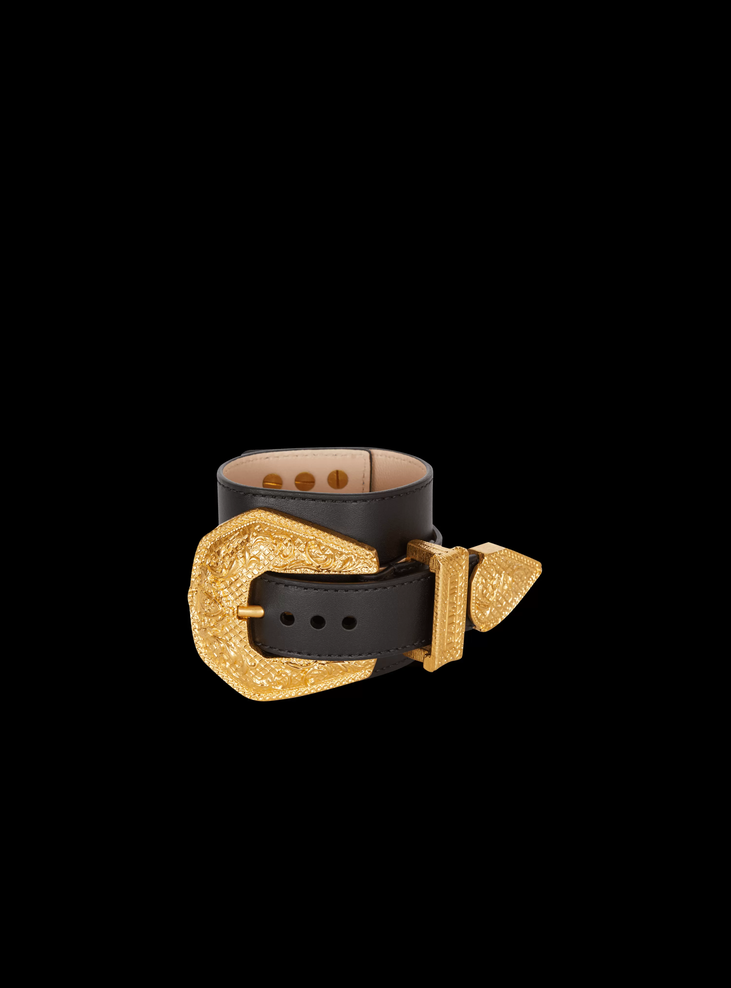 Women Balmain Western Leather And Golden Metal Bracelet