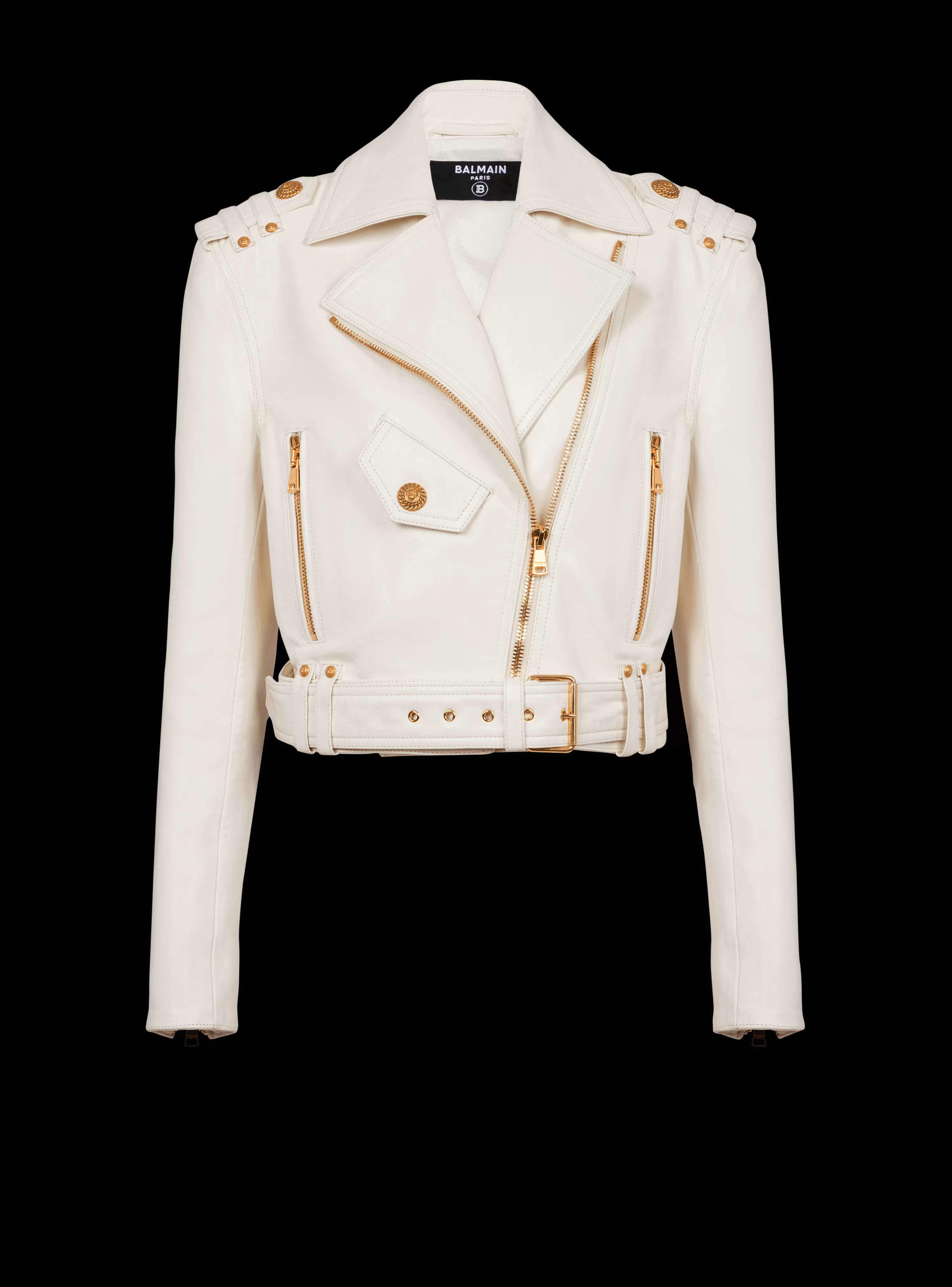 Women Balmain Zipped Leather Biker Jacket