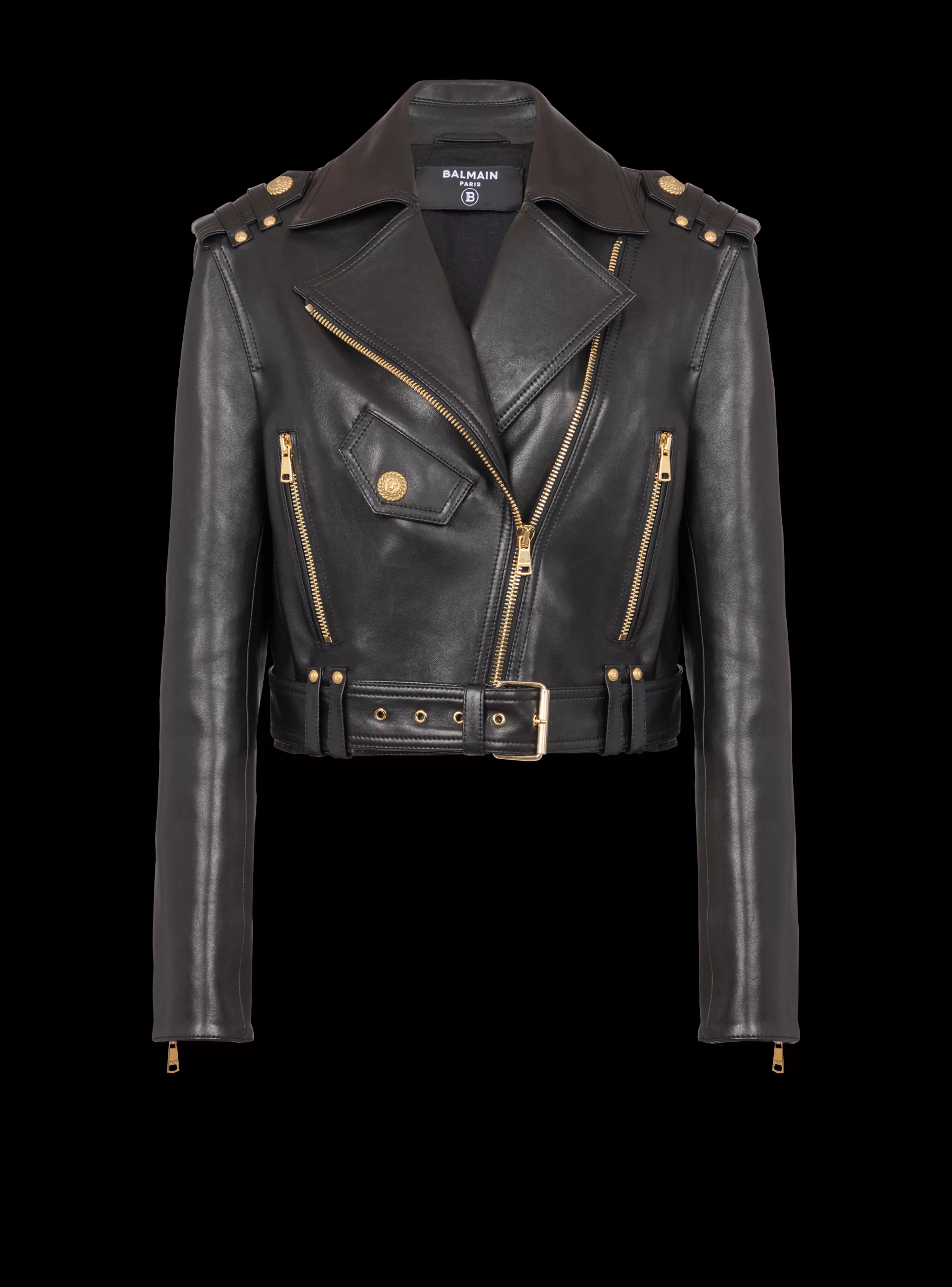 Women Balmain Zipped Leather Biker Jacket