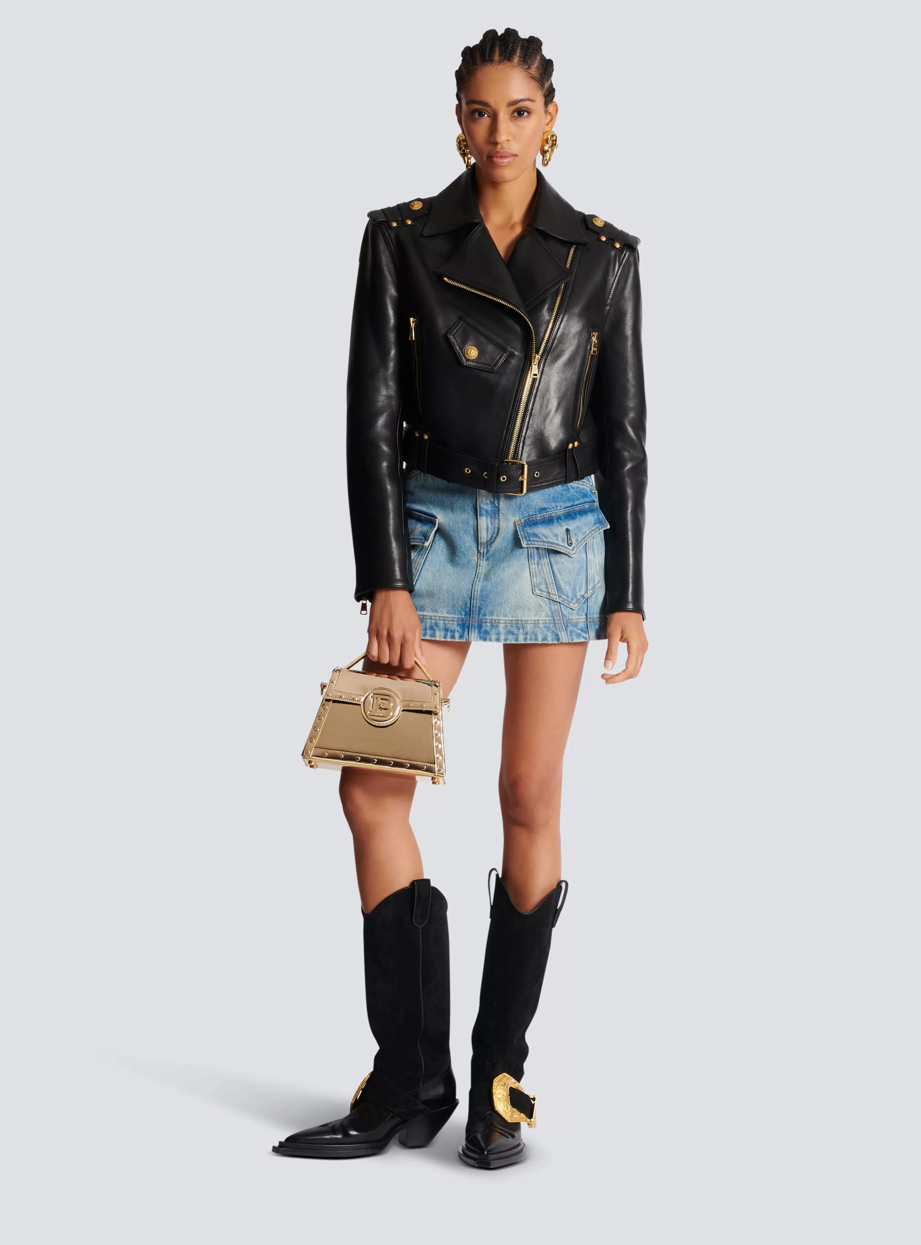 Women Balmain Zipped Leather Biker Jacket